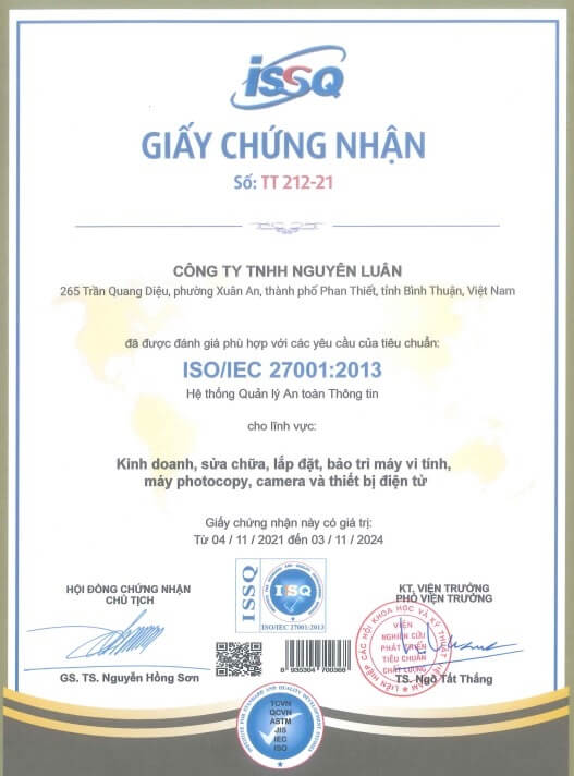 Chứng chỉ ISO 27001 của công ty Nguyên Luân - VIETNAM CERT