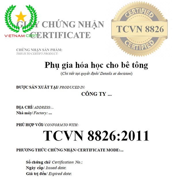 Chứng nhận hợp chuẩn phụ gia hóa học cho bê tông theo TCVN 8826