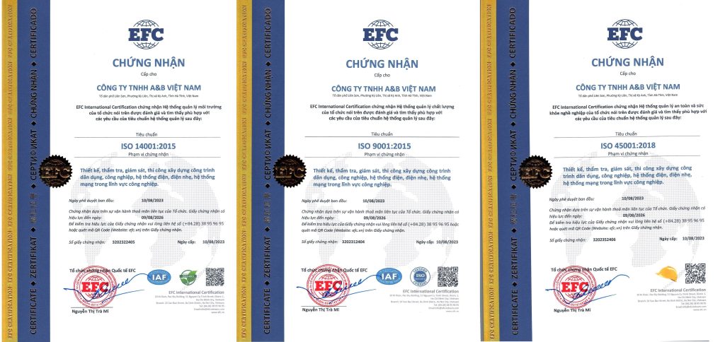 Tư vấn chứng nhận ISO 9001, ISO 14001, ISO 45001 cho công ty A&B Việt Nam