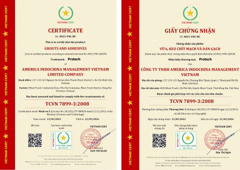 Chứng nhận Tiêu chuẩn TCVN 7899-3 cho Keo chà ron của công ty AIM