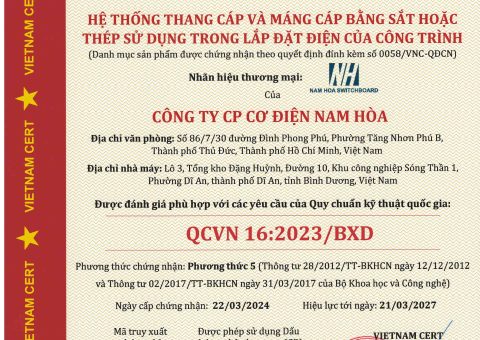 Chứng nhận hợp quy thang máng cáp cho Công ty Nam Hòa